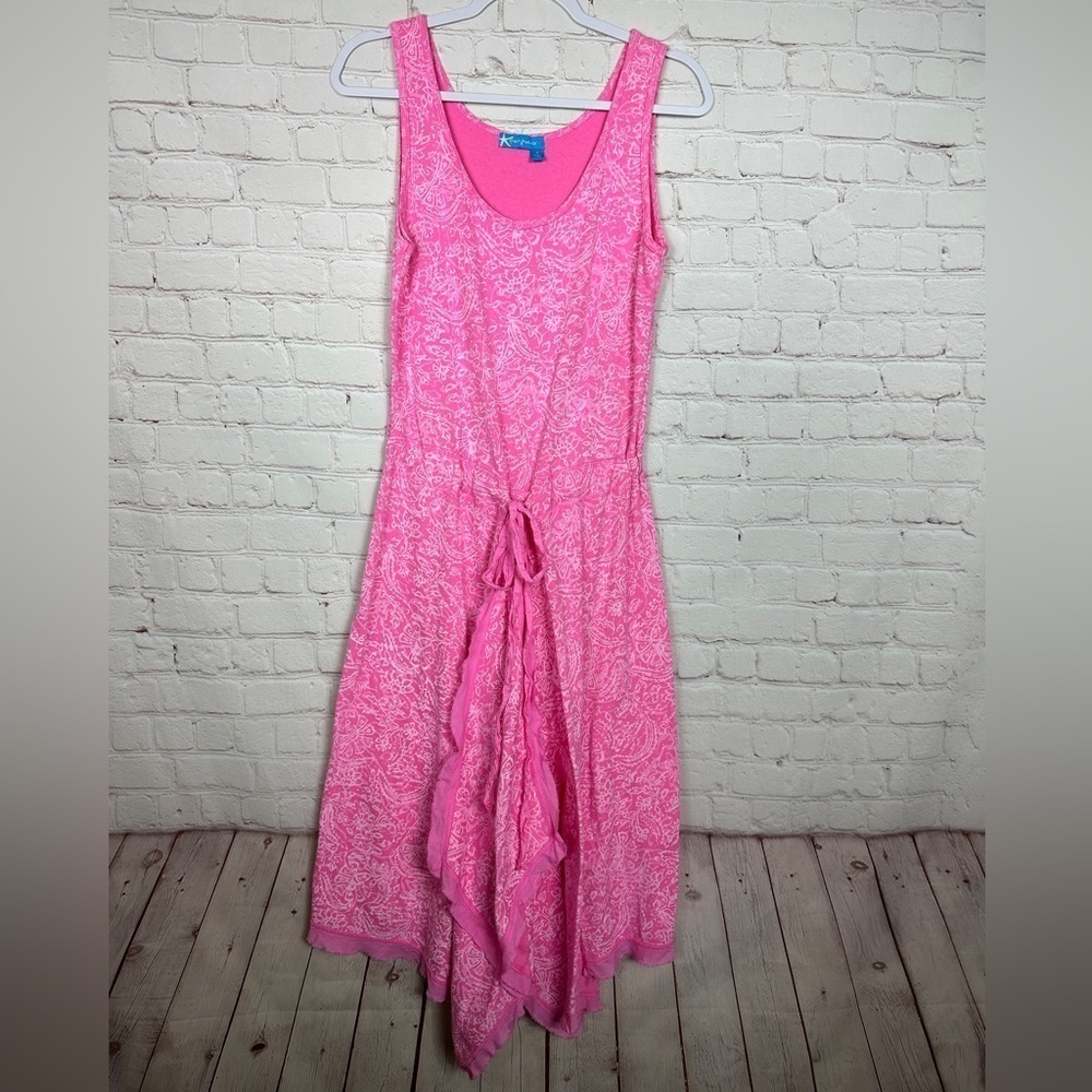 FRESH PRODUCE pink sleeveless Jersey Cotton asymmetrical raw hem, sz M,‎ GUC